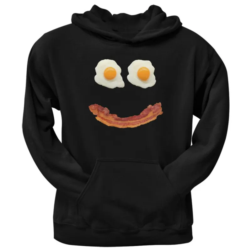 Mr. Happy Smiley Face Bacon And Eggs Black Adult Pullover Hoodie sold by Old Glory