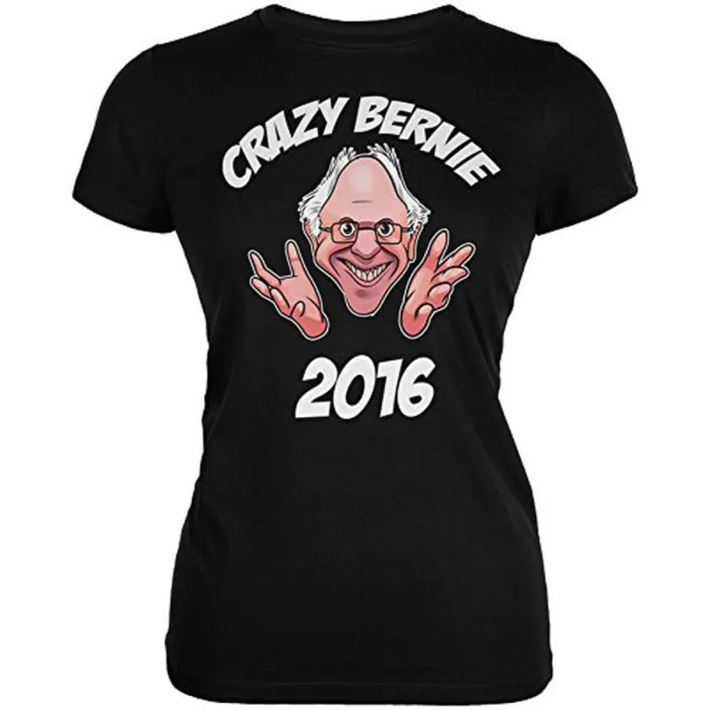 Election 2016 Crazy Bernie for President Black Juniors Soft T-Shirt sold by Old Glory