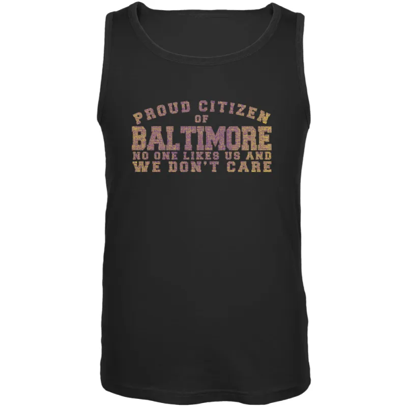 Proud No One Likes Baltimore Black Adult Tank Top made by Old Glory