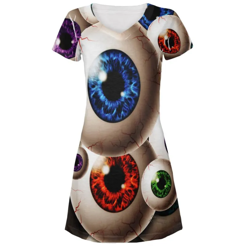 Creepy Watcher Eyeballs All Over Juniors V-Neck Dress sold by Old Glory