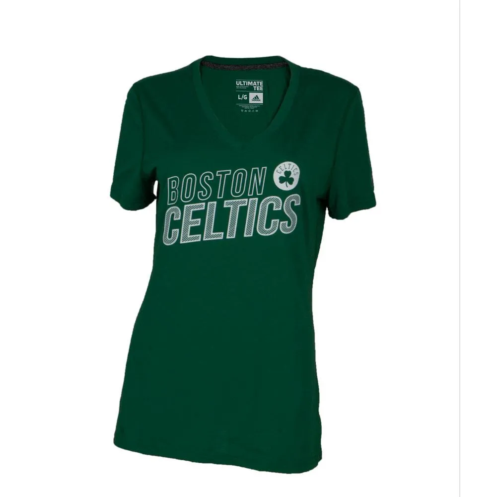 Boston Celtics - Striped Logo Adidas Womens T Shirt sold by Old Glory