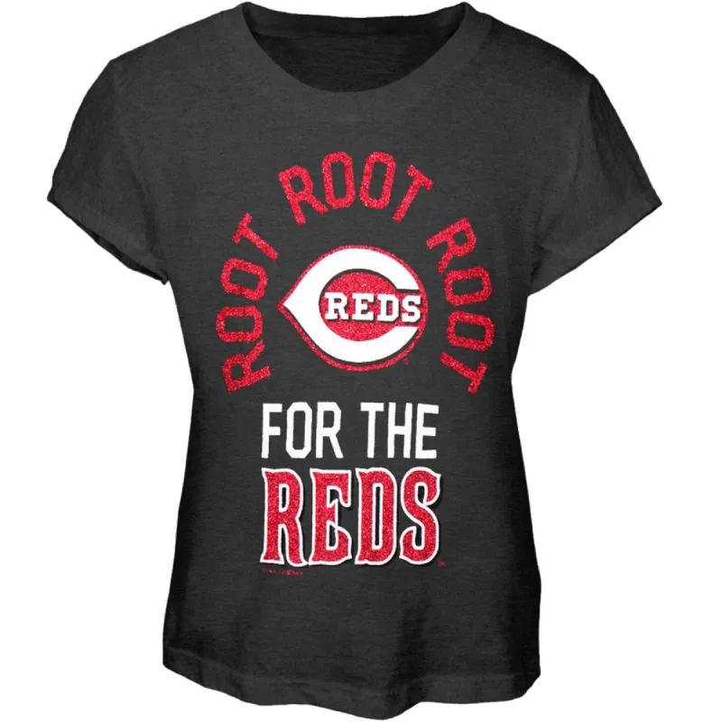 Cincinnati Reds - Glitter Root Girls Juvy T-Shirt sold by Old Glory
