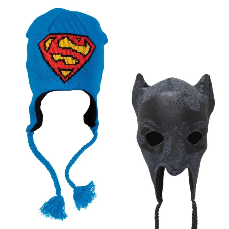 Superman and Batman 2 Piece Peruvian Knit Hat Gift Combo sold by Old Glory