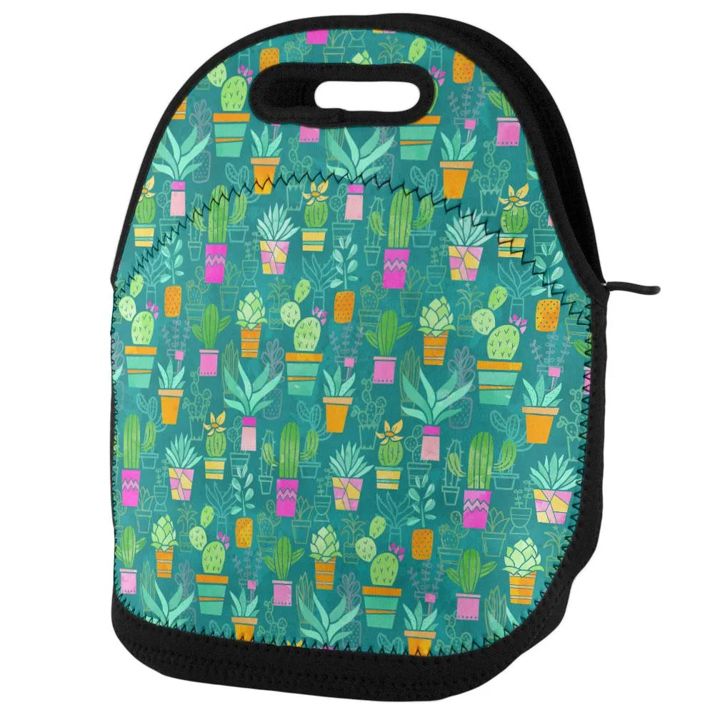 Watercolor Retro Cactus Bold Pastel Pattern Repeat Lunch Tote Bag sold by Old Glory