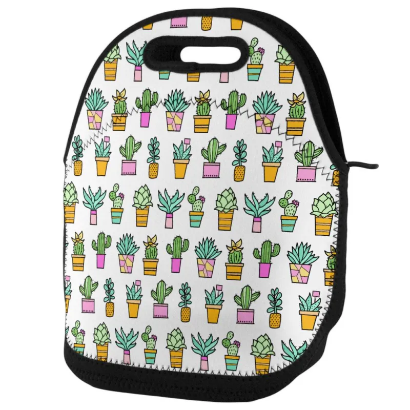 Cactus Doodle Color Mint Pink Repeat Pattern Lunch Tote Bag sold by Old Glory