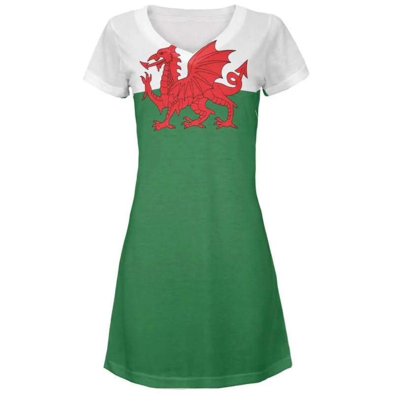 Welsh Flag All Over Juniors V-Neck Dress sold by Old Glory