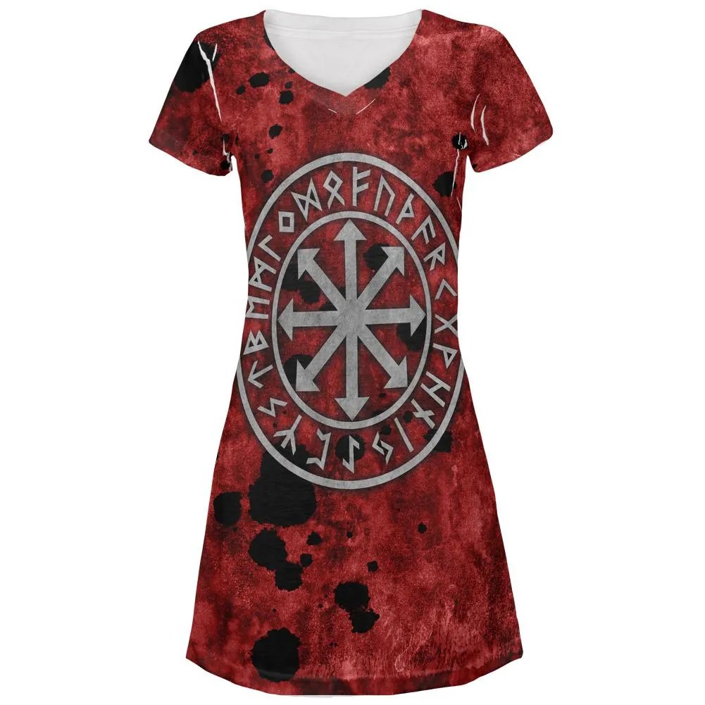 Viking Warrior Chaos Symbol Juniors V-Neck Beach Cover-Up Dress sold by Old Glory