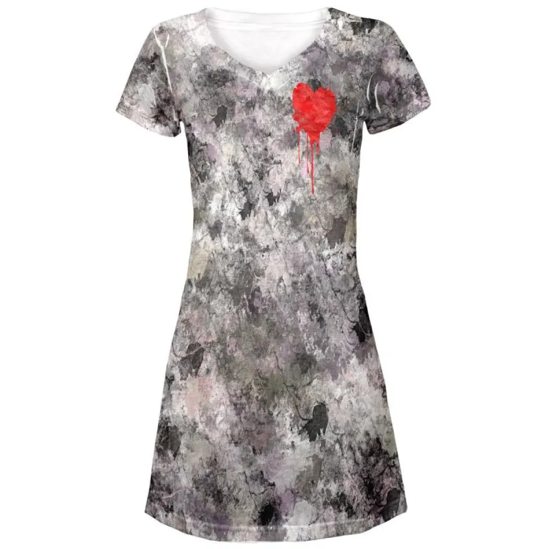 Valentines Single Painted Heart All Over Juniors V-Neck Dress sold by Old Glory