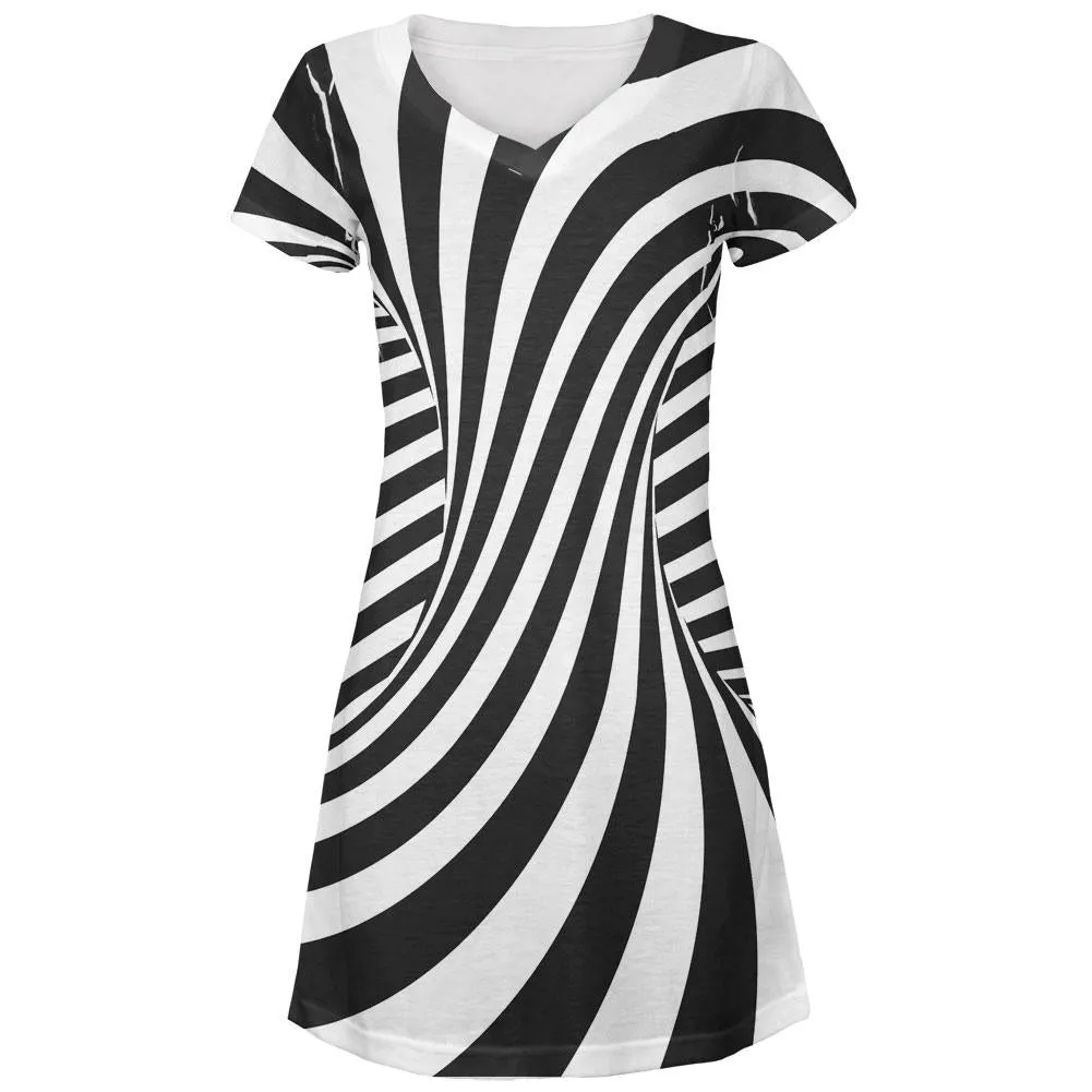 Trippy Black And White Swirl Juniors V-Neck Beach Cover-Up Dress sold by Old Glory