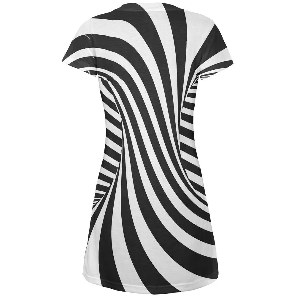 Trippy Black And White Swirl Juniors V-Neck Beach Cover-Up Dress sold by Old Glory product image thumbnail 2