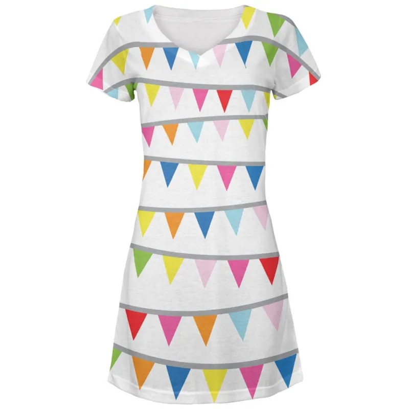 Summer - Pennant Banner Colorful Fun Party All Over Juniors V-Neck Dress sold by Old Glory