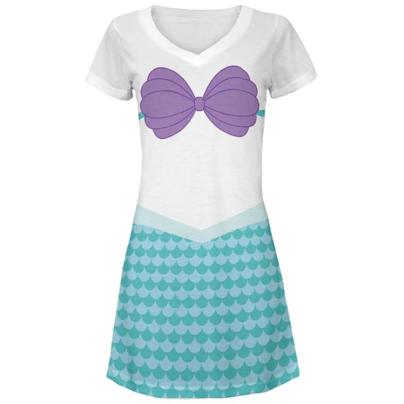 Summer - Mermaid Shell Bra Costume All Over Juniors V-Neck Dress sold by Old Glory