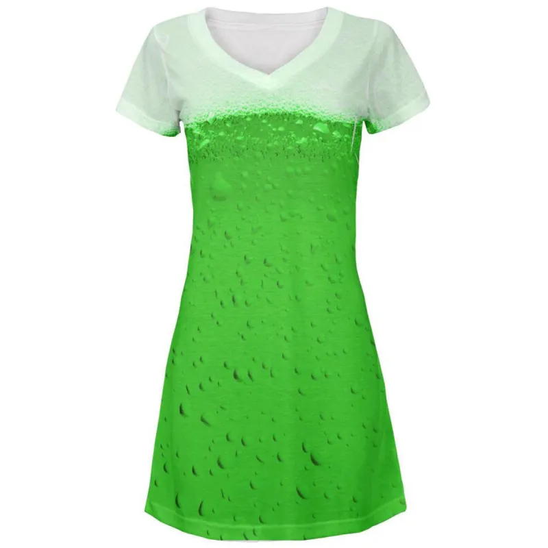 St Patricks Irish Green Beer All Over Juniors V-Neck Dress sold by Old Glory