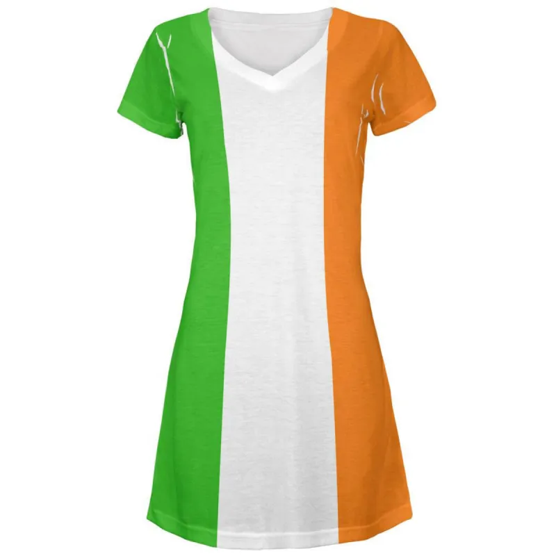 St Patricks Irish Flag All Over Juniors V-Neck Dress sold by Old Glory