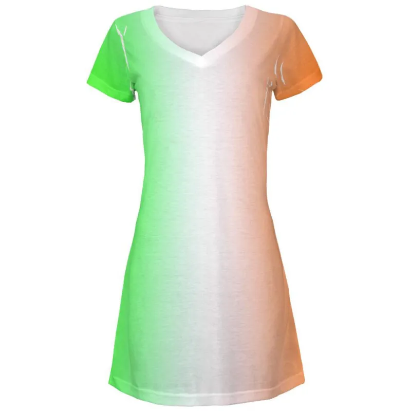St Patricks Faded Irish Flag All Over Juniors V-Neck Dress sold by Old Glory