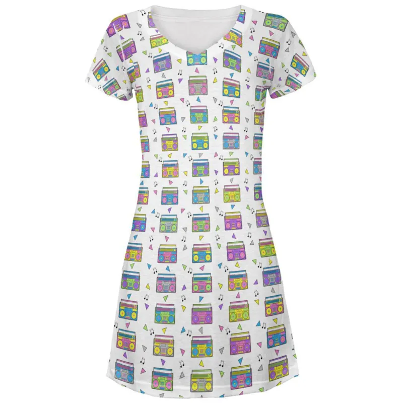 Retro Boombox Stereo Pattern All Over Juniors Beach Cover-Up Dress sold by Old Glory