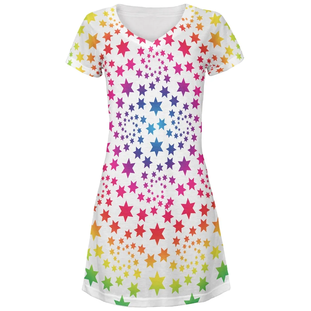 Rainbow Star Swirls Juniors V-Neck Beach Cover-Up Dress sold by Old Glory