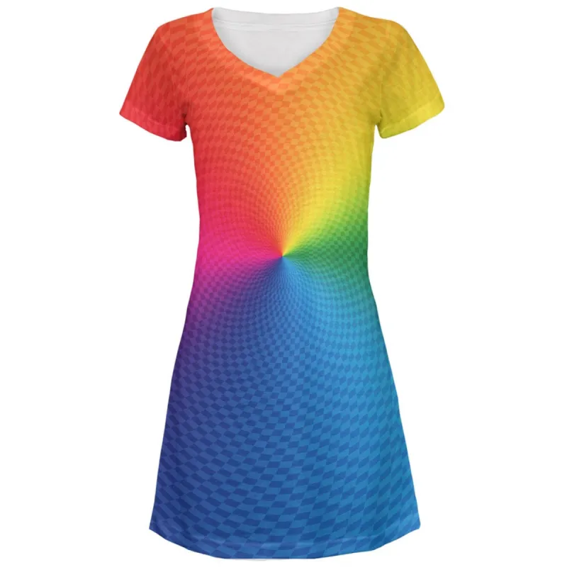 Rainbow Lesbian Pride Gradient All Over Juniors V-Neck Dress sold by Old Glory