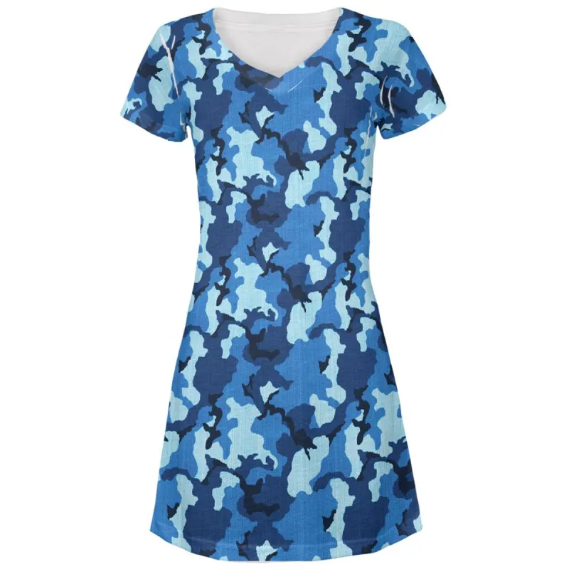 Navy Blue Camo All Over Juniors Beach Cover-Up Dress sold by Old Glory