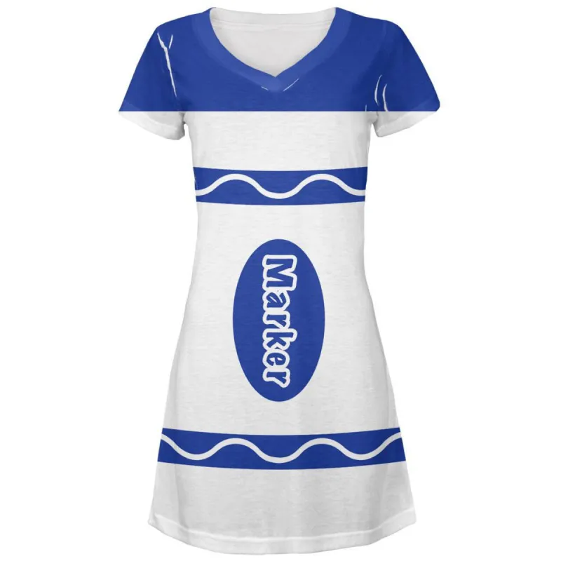 Marker Costume Blue All Over Juniors V-Neck Dress sold by Old Glory