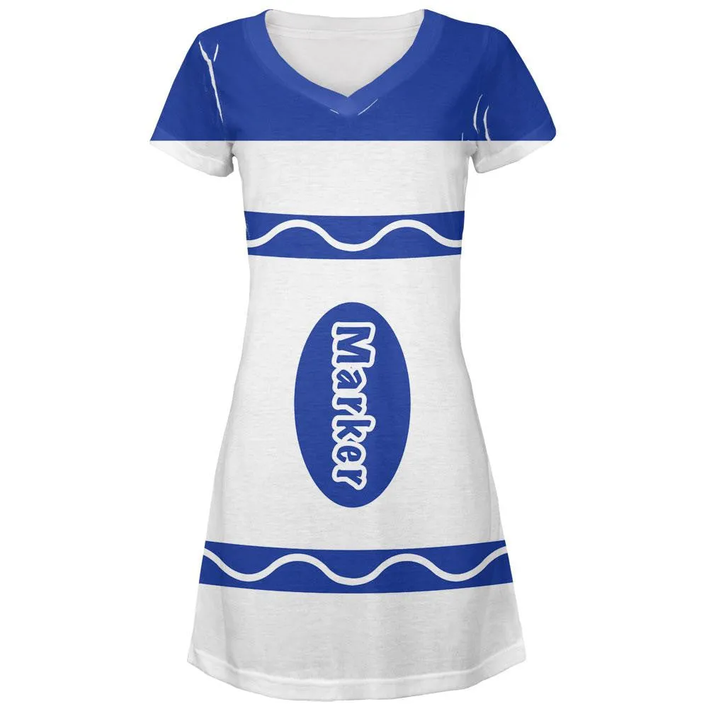 Marker Costume Blue All Over Juniors V-Neck Dress sold by Old Glory