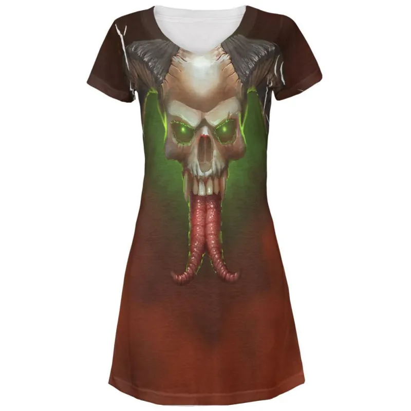 Horned Skull All Over Juniors V-Neck Dress sold by Old Glory