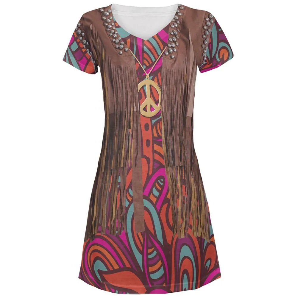 Hippy Halloween Costume All Over Juniors V-Neck Dress sold by Old Glory