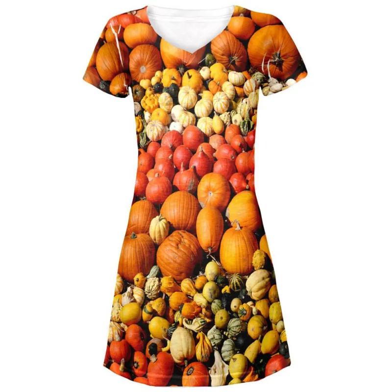 Halloween Rows of Pumpkins All Over Juniors V-Neck Dress sold by Old Glory