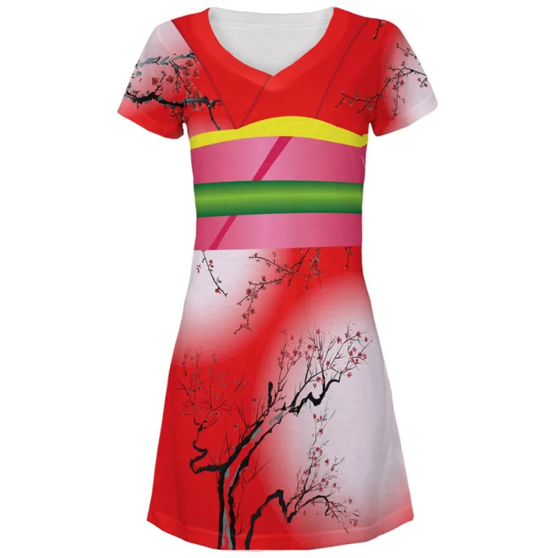 Halloween Red Kimono Costume All Over Juniors V-Neck Dress sold by Old Glory