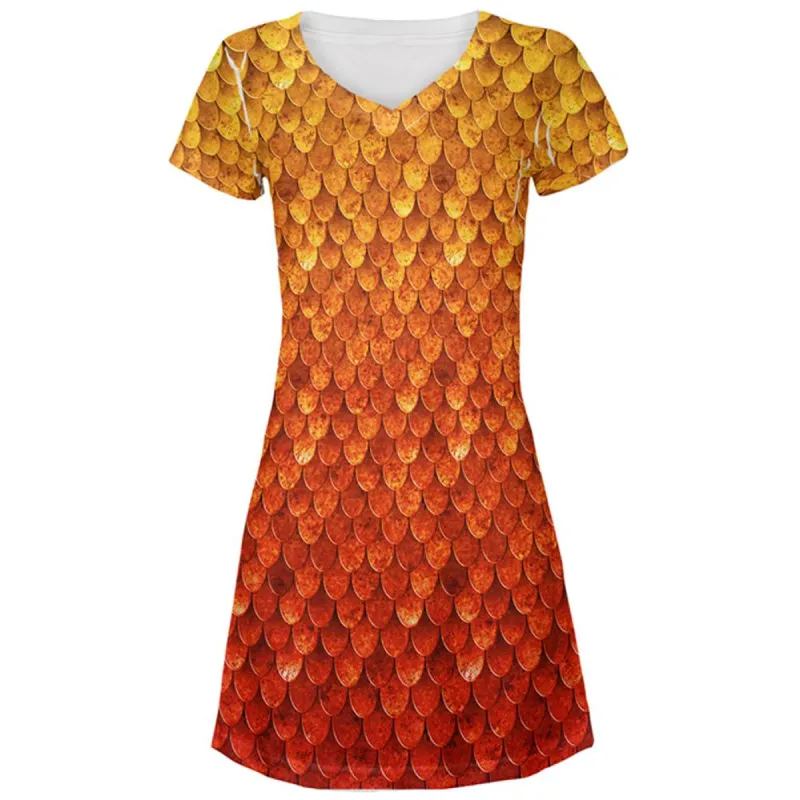 Halloween Red Fire Dragon Rider Armor All Over Juniors Beach Cover-Up Dress sold by Old Glory