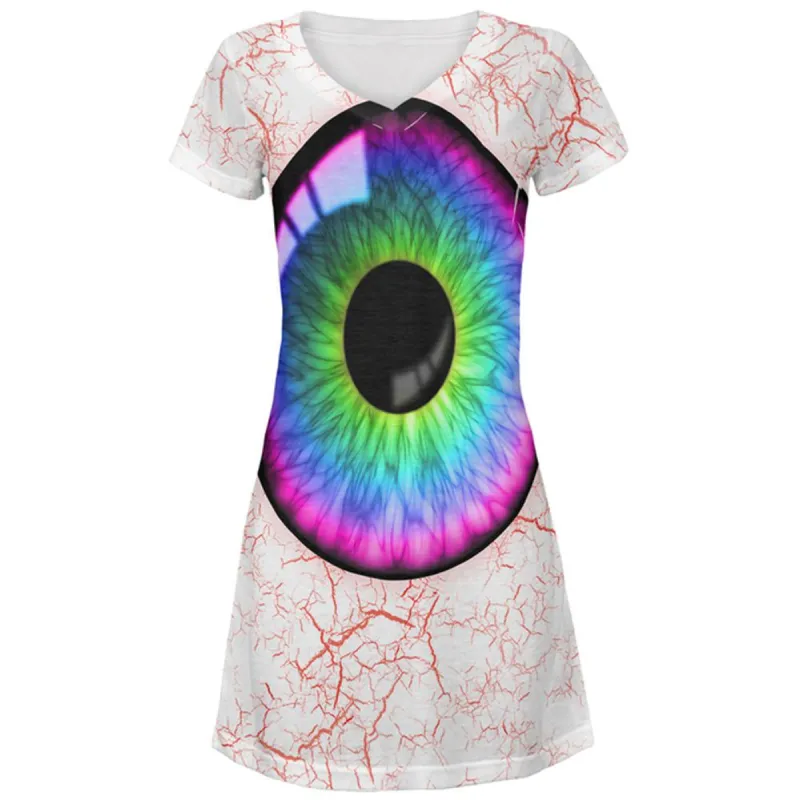 Halloween Rainbow Creepy Eyeball Costume All Over Juniors Beach Cover-Up Dress sold by Old Glory