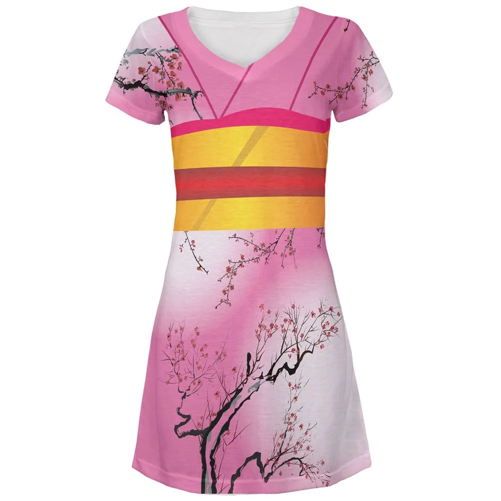 Halloween Pink Kimono Costume All Over Juniors V-Neck Dress sold by Old Glory