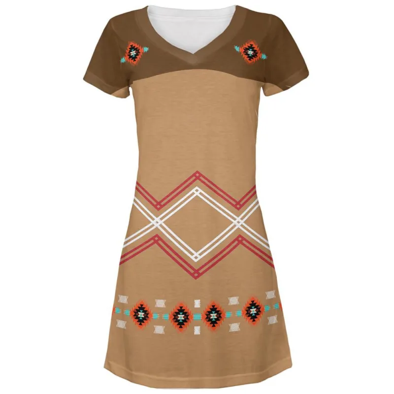 Halloween Native American Pattern All Over Juniors V-Neck Dress sold by Old Glory