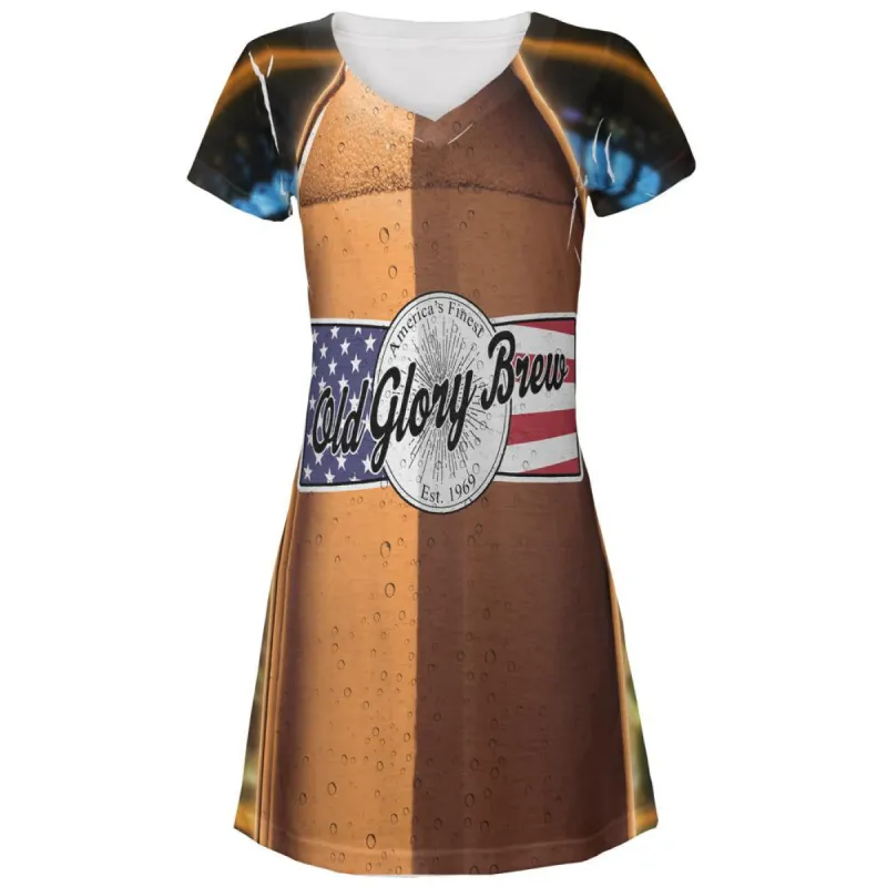Halloween Old Glory Brew Beer Bottle Costume All Over Juniors V-Neck Dress sold by Old Glory