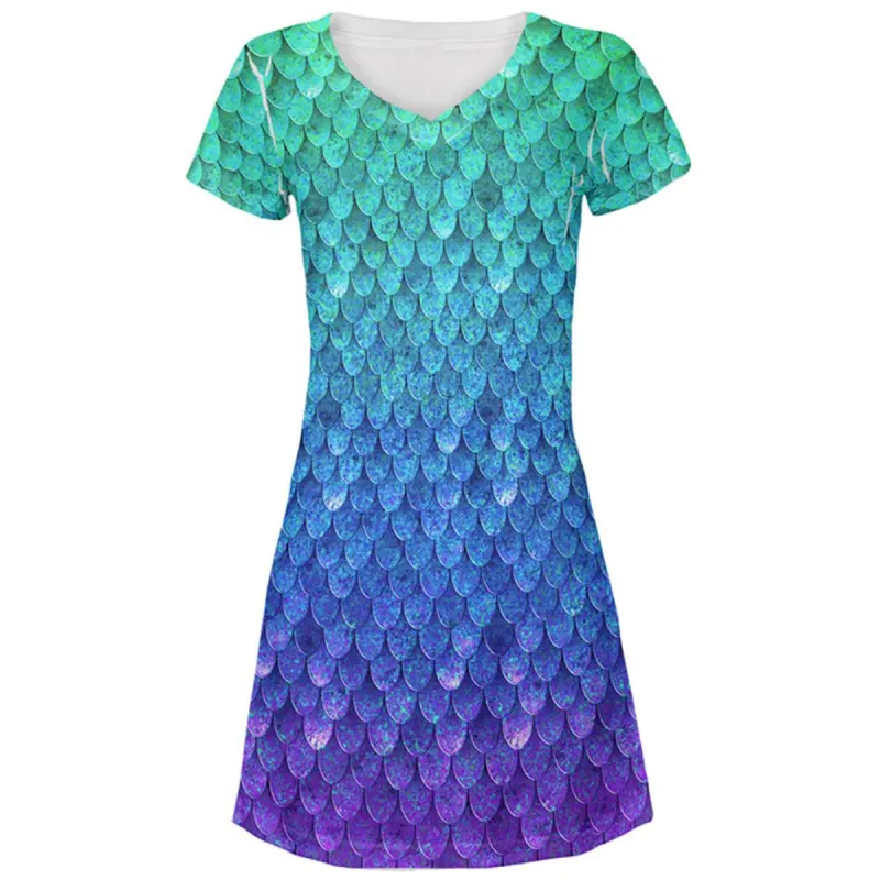 Halloween Mermaid Scales Costume All Over Juniors Beach Cover-Up Dress sold by Old Glory