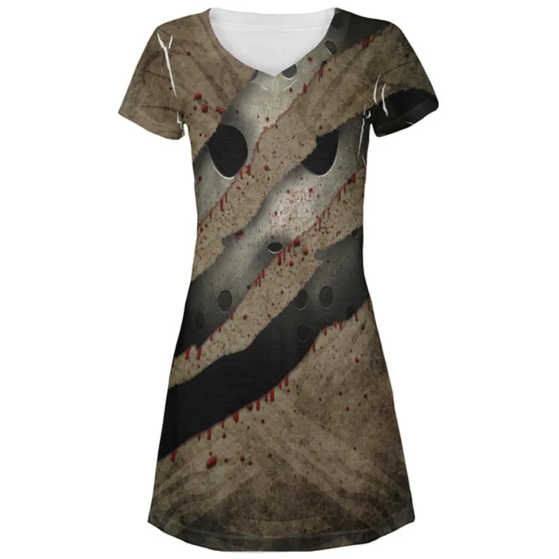 Halloween Horror Movie Mask Slasher Attack All Over Juniors Beach Cover-Up Dress sold by Old Glory