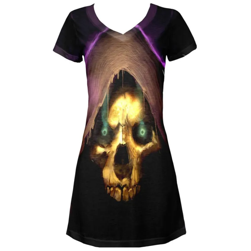 Halloween Grim Reaper All Over Juniors V-Neck Dress sold by Old Glory