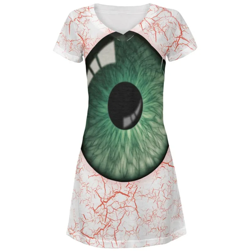 Halloween Green Creepy Eyeball Costume All Over Juniors Beach Cover-Up Dress sold by Old Glory