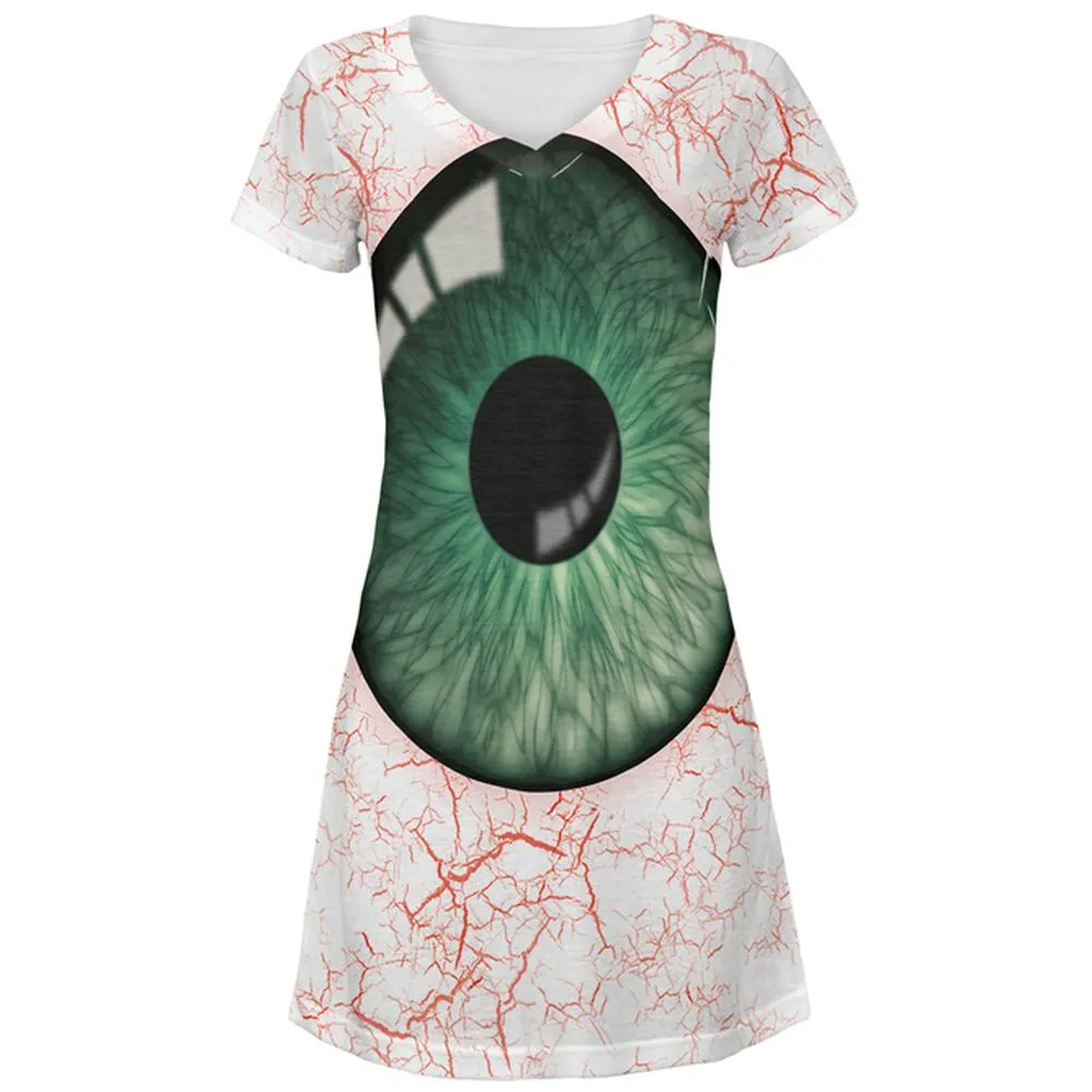 Halloween Green Creepy Eyeball Costume All Over Juniors Beach Cover-Up Dress sold by Old Glory