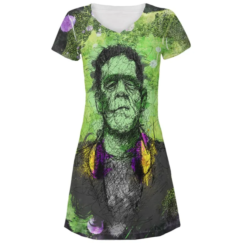 Halloween Frankenstein Raver Horror Movie Juniors Beach Cover-Up Dress sold by Old Glory