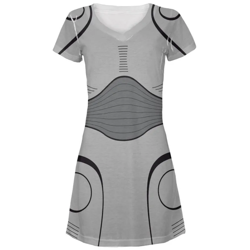 Halloween Cyborg Trooper Costume Metal All Over Juniors V-Neck Dress sold by Old Glory
