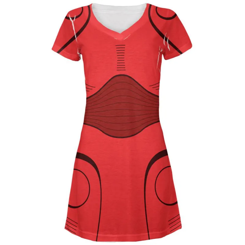 Halloween Cyborg Trooper Costume Red All Over Juniors V-Neck Dress sold by Old Glory