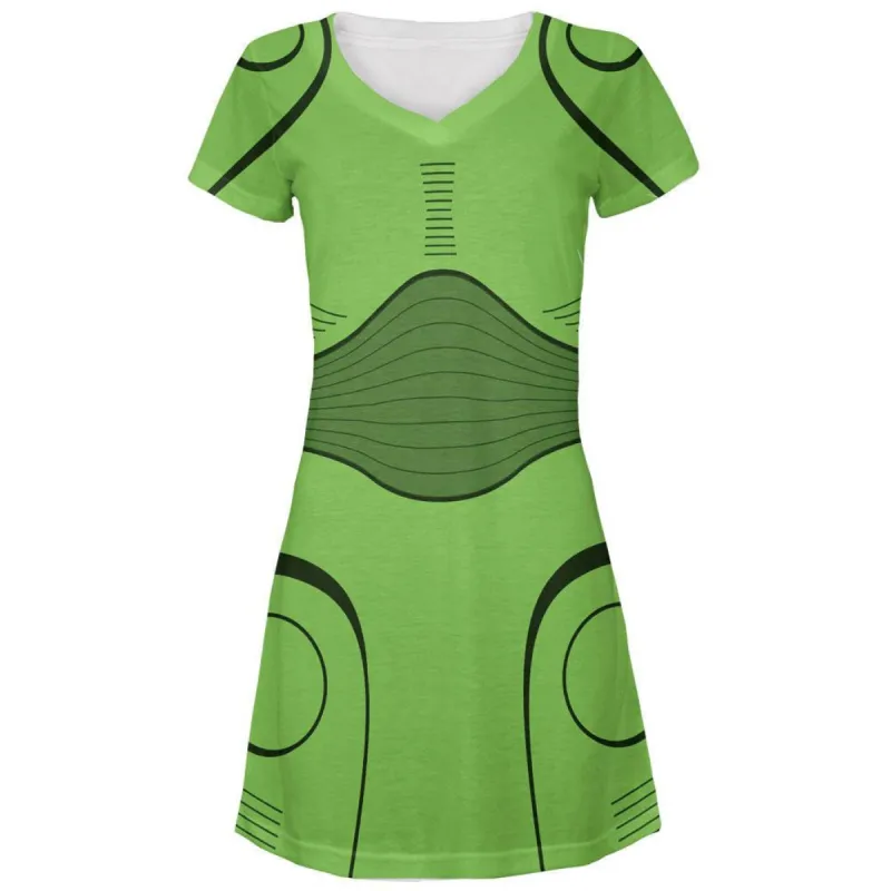Halloween Cyborg Trooper Costume Green All Over Juniors V-Neck Dress sold by Old Glory