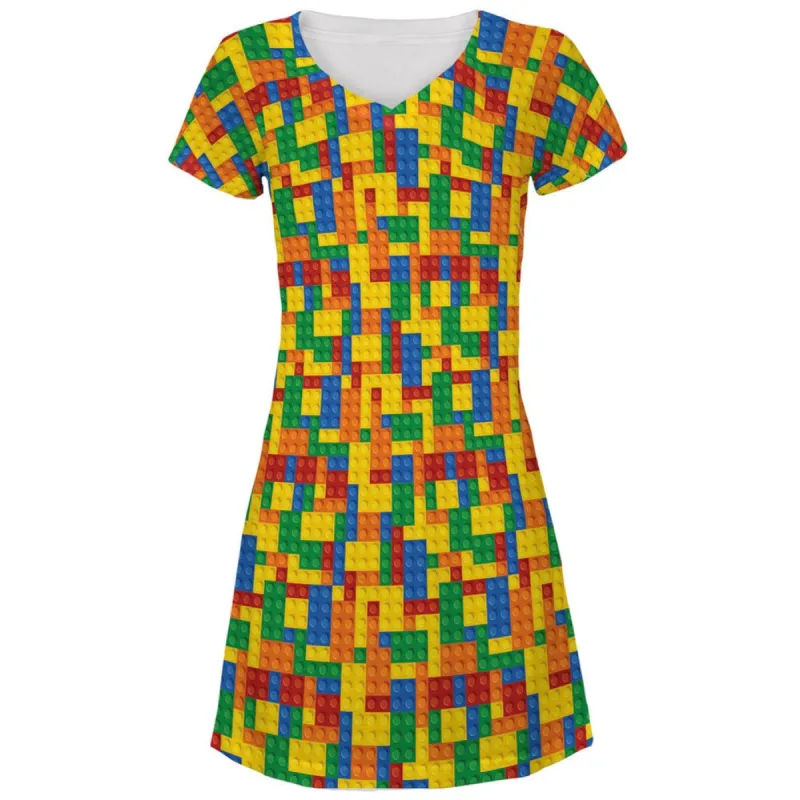 Halloween Building Blocks Costume All Over Juniors V-Neck Dress sold by Old Glory