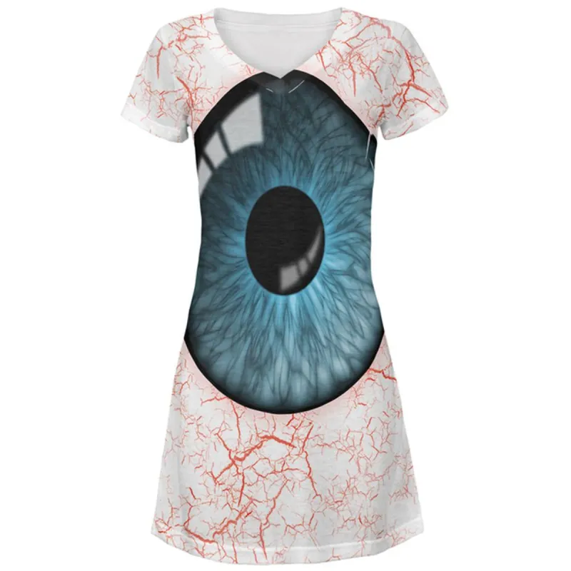 Halloween Blue Creepy Eyeball Costume All Over Juniors Beach Cover-Up Dress sold by Old Glory