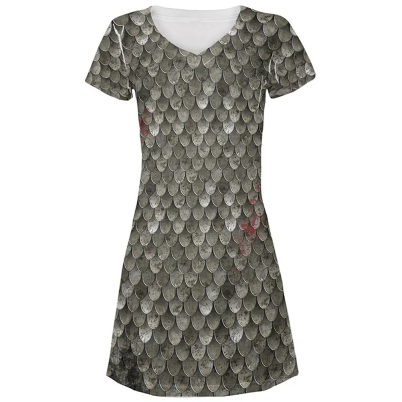 Halloween Battle Damage Steel Scale Armor Costume All Over Juniors Beach Cover-Up Dress sold by Old Glory
