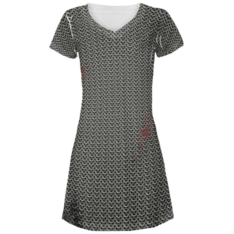 Halloween Battle Damage Chainmail Costume All Over Juniors Beach Cover-Up Dress sold by Old Glory