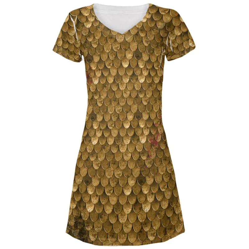 Halloween Battle Damage Bronze Scale Armor Costume All Over Juniors Beach Cover-Up Dress sold by Old Glory