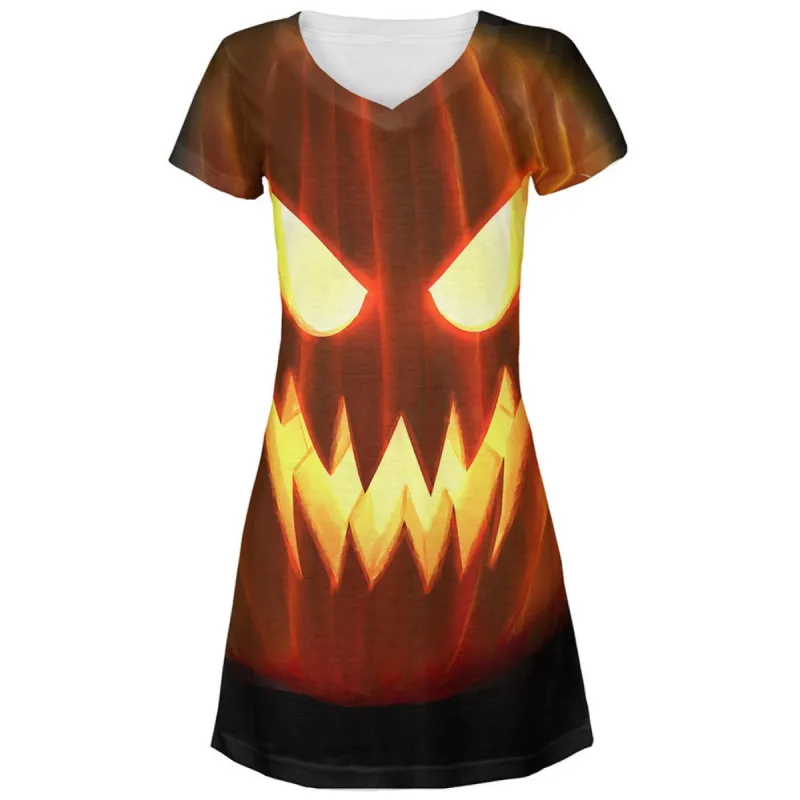 Halloween All Over JackOLantern Juniors V-Neck Dress sold by Old Glory