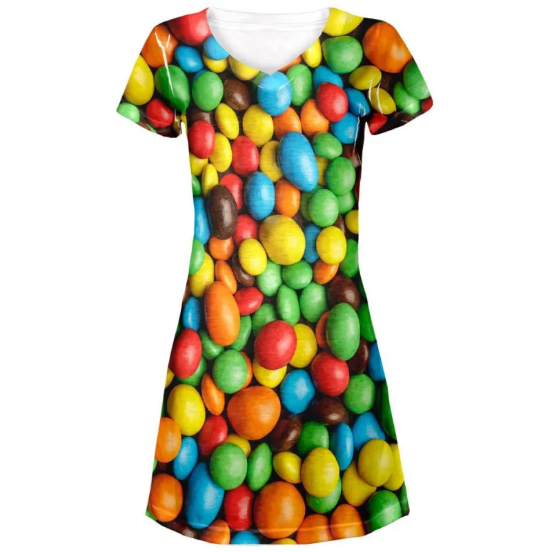 Halloween - Candy Coated Chocolate All Over Juniors V-Neck Dress sold by Old Glory